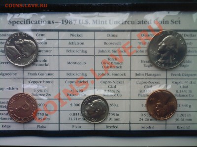 США 1,5,10,25 центов UNC 1987 В ЗАПАЙКЕ до 21.04 - 20042013(029)