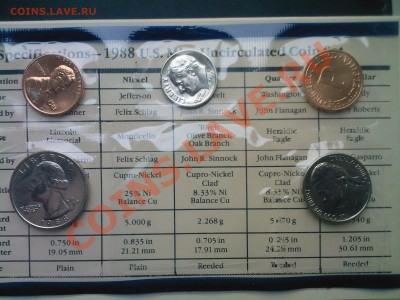 США 1,5,10,25 центов UNC 1988 В ЗАПАЙКЕ до 21.04 - 20042013(031)