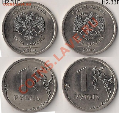 Нечастые разновидности 1 руб. 2009г СПМД до 28.04.13г - Н2.31Г+Н2.33Г