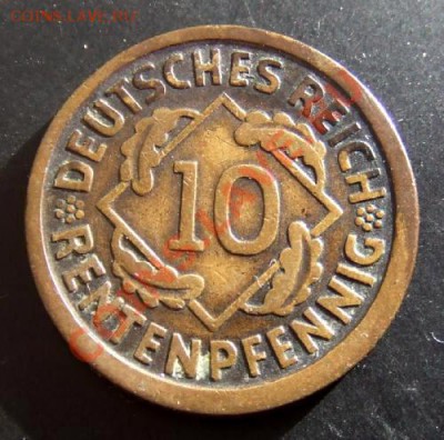 ГЕРМАНИЯ 10 рентенпфеннигов (1924 D) 28.04. (22.00) - Германия 10 рентенпфеннигов (1924 D) №2 Р