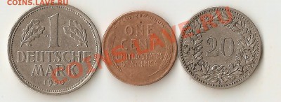 Швейцария 20 раппен 1883,  ФРГ 1 марка 1950 G, США 1ц 1919 - сканирование0018