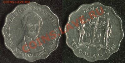 Инострань (Африка, Азия, Америка и немного Европы) - Ямайка 10 долларов 1999 (90)
