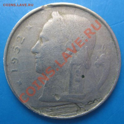 Находки нумизматов монет DD (Doubled Die) - Бельгия, 1 франк 1952