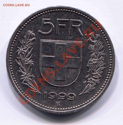 Швейцария 5 франков 1999 до 08-05-2013 до 22-00 по Москве - 5 1999 А