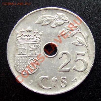 МОНЕТЫ МИРА №1 - Испания 25 сентимо (1937) Р