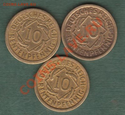 Пфенниги Веймарской республики 1924A,D,F(21.05 - 22.00МСК) - 10ADF-24A