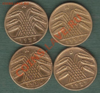 Пфенниги Веймарской респ.1924,25,26,29(21.05 - 22.00МСК) - 1024569-R