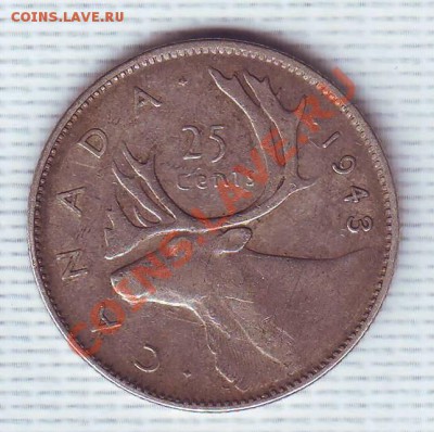 Канада.25 Центов.1943.Олень.Ag 0.800. до 25 Мая - 19430012.JPG
