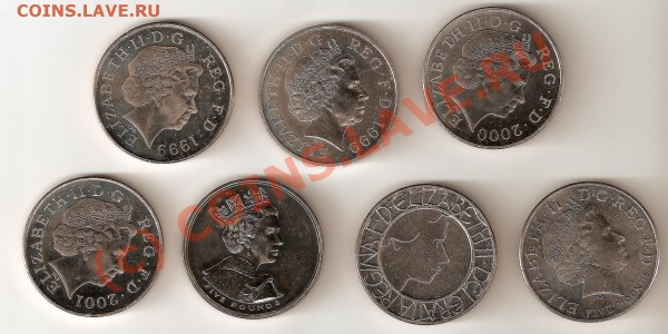 Великобритания 5 фунтов 1999-2005 медь-никель - 5P_2