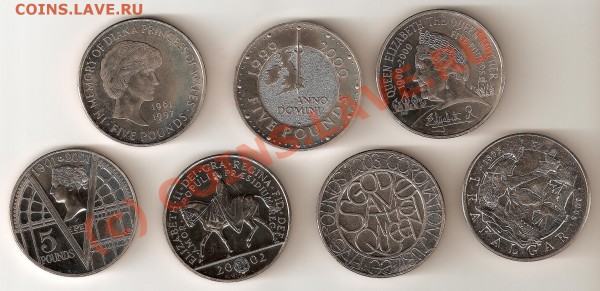 Великобритания 5 фунтов 1999-2005 медь-никель - 5P_1
