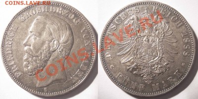 5 марок 1888G, Баден, Inverted "V" - 1888G 5M BADEN inverted V 1