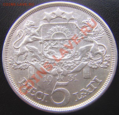 Латвия_5 латов серебром 1931; до 04.06_22.08мск - 5530