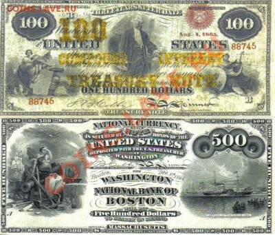 США 10,20,50,100,500 долларов 1864-65гг пресс до 10.06 21.00 - США 10,20,50,100,500 долларов 1864-65гг-3