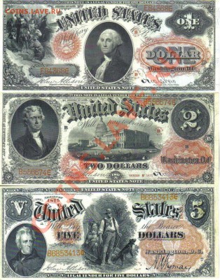 США 1,2,5,10,20,100 долларов 1875г пресс до 10.06 21.00мск - США 1,2,5,10,20,100 долларов 1875г-1