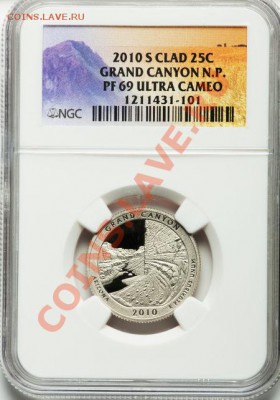 Монеты США квотеры в слабах - 2010 25c Grand Canyon Proof 69