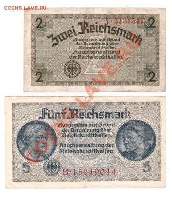 ГЕРМАНИЯ 2 и 5 рейхсмарок (оккупация) 1940-45, 18.06 @ 22:00 - banknote_0147