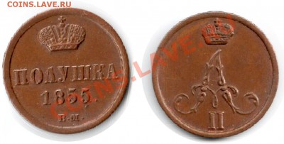 Полушка 1855 Варшава в коллекцию до 14.06.13 22:00 Идеал! - 555