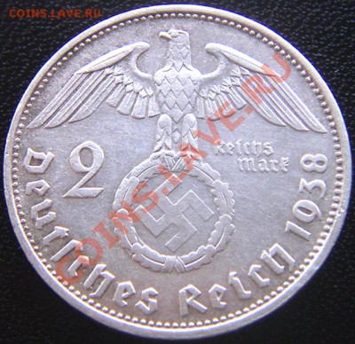 Германия (3-й Рейх)_2 рейхсмарки 1938(G); Ag; до 16.06_22.06 - 5614
