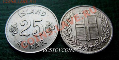 Распродажа остатков иностранных монет - 111. Исландия 25 аурар 1967 г. XF =40.JPG