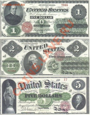 США 1,2,5,10,20,50 долларов 1862г копии пресс до 23.06 21.00 - США 1,2,5,10,20,50 долларов 1862г копии пресс-1