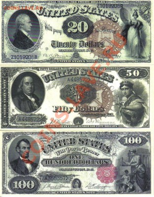 США 2-1000 долларов 1880г копии пресс до 23.06 21.00мск - США 2,5,10,20,50,100,500,1000 долларов 1880г копии пресс-3