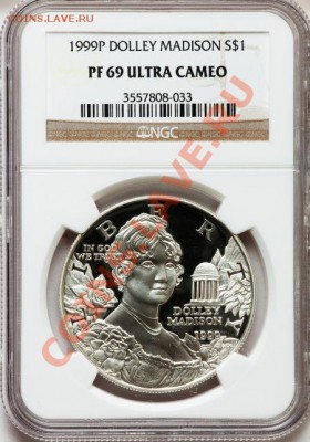 1999-P $ 1 Долли Мэдисон Серебряный доллар PR69 Ультра Камея NGC. - lf