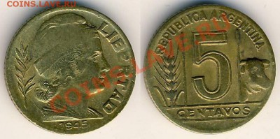 Куплю - Аргентина - 5 сентаво 1945 года [KM#40] - Аргентина_5_сентаво_1945_KM#40