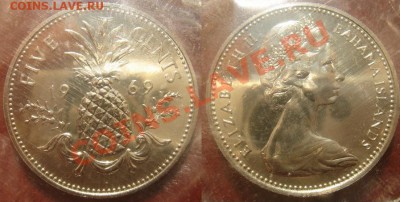 Багамы: Ag-800 доллар 1969 UNC в запайке до 02.07.13, 22-00 - Багамы 5 центов 1969.JPG