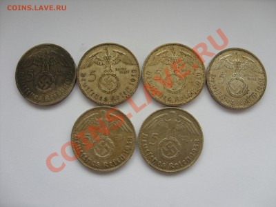 5 марок Гинденбург со св. 6 штук. МД "А" и "D". - 5 марок Гиндер со св - 1