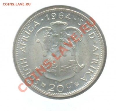 Серебро. ЮАР 20 центов 1964. AUNC. до 12.07 21.00 - 1