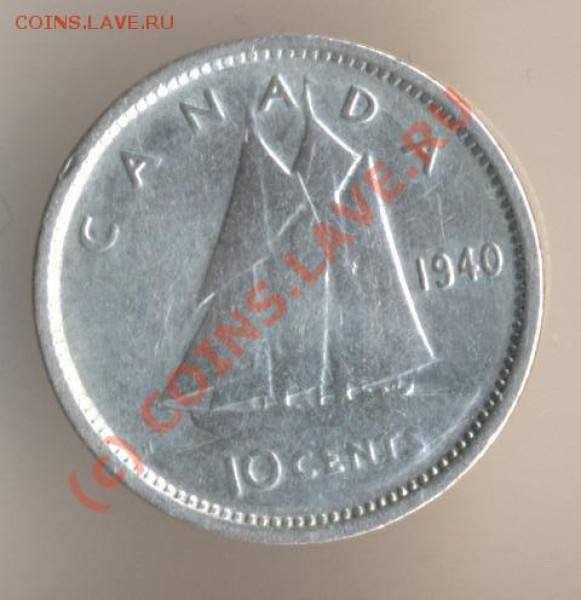 10 центов 1940 года, серебро 800-й пробы, вес - 2,3328 грамма. - 99