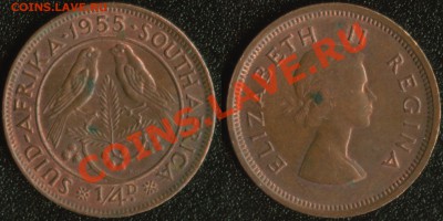 4 пенни 1955 до 22:00мск 19.07.13 - Южная Африка 1-4 пенса 1955