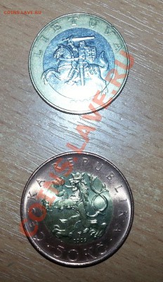 Биметалл - 50 крон Чехия 2009, 2 лита Литвы 2008 - 1