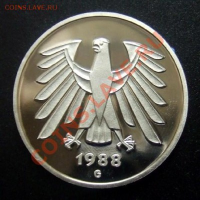 ФРГ 5 марок (1988 G) proof до 26.07 (22.00) - Германия 5 марок (1988 G) А