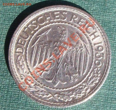 Третий рейх 50 пфеннигов 1936D Никель (1.8- 21.00МСК) - 50-36D-r