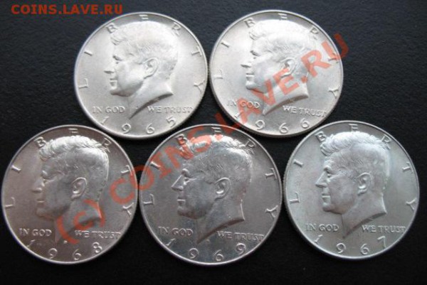 2 $, 5 штук, 1965-1969 года, серебро. - кеннеди 5 шт