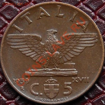 ИТАЛИЯ - 5 чентезими 1939 - до 2 августа - 502