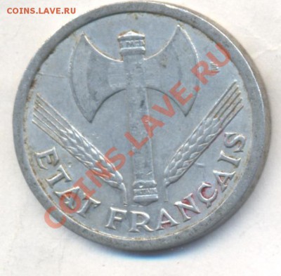 Франция  2 франка 1943 г. До 6.08.13 г.  22-00 МСК . - 43 1