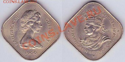 Монеты-портретники с двух сторон - Гернси, 10 шиллингов 1966