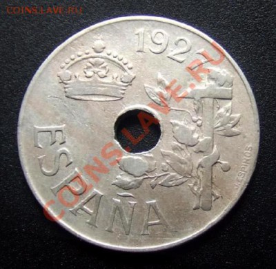 ИСПАНИЯ 25 сентимо (1927) до 19.08 (22.00) - Испания 25 сентимо (1927) №3 А