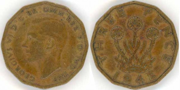 Оцените 3 пенса, 1945 г. - 3pence
