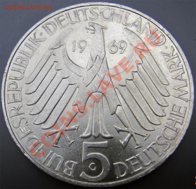 Y63 Ag ФРГ 5 марок 1969G Theodor Fontane до 29.08 в 22°° - Y63 5 Mark 1969G Theodor Fontaner_2