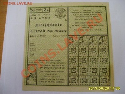 ЧЕХИЯ,1 ЛИСТ ПРОДУКТОВЫХ ТАЛОНОВ 1944г(на мясо)!до28.08.2013 - S6000253.JPG