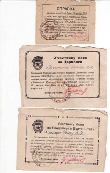 благодарности ВОВ - благодарность 3 шт