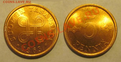 Финляндия 25 пенни 1937 UNC _______ до 17.09.2013 22-00 Мск - Финляндия - 5 пенни 1963