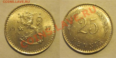 Финляндия 25 пенни 1937 UNC _______ до 17.09.2013 22-00 Мск - Финляндия - 25 пенни 1937
