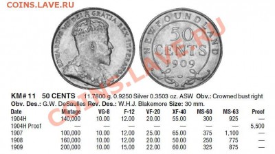 Ньюфаундленд: Ag-925 50 центов 1907 Эдвард 7 до 26.09 22-00 - Ньюфаундленд 50 центов 1907-каталог