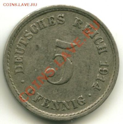 5 пфеннигов Германия   Год : 1914 до 26.09.2013 23-00 мск - гер5..............