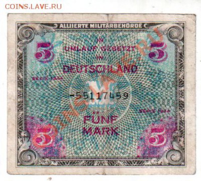 ГЕРМАНИЯ, 5 марок 1944, оккупация, до 25.09 @ 22:00 МСК - 05_banknote_0881-1-0