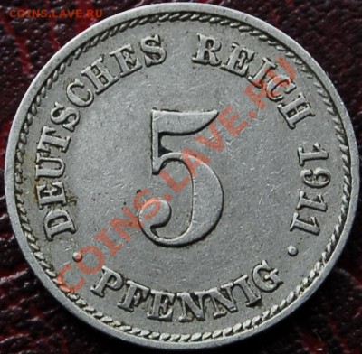 ГЕРМАНИЯ - 5 фенигов 1911 Е - до 3 октября - 373